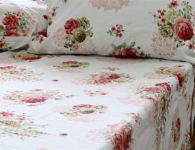 img 1 attached to 🌺 jaycorner 1800 Series Beautiful Bedding: Super Soft Egyptian Comfort Sheet Set in Cottage Floral Red & Olive (Queen)