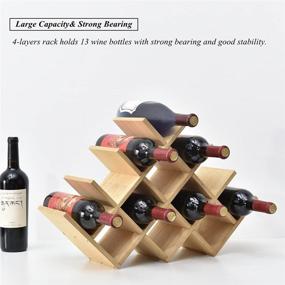 img 2 attached to 🍷 Naturally elegant Kirigen Wooden 13-Bottle Wine Rack - Space-saving 4-Tier Wine Display Rack for Countertop and Free-standing Wine Storage - Bottle Holder/Cabinet Glass Rack XHJJ4-NA