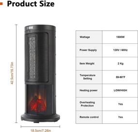 img 3 attached to 🔥 Печь-турмосушильщик PTC: напольная, портативная с реалистичными пламенем, таймером на 12 часов, пультом дистанционного управления - 1500 Вт, черного цвета.