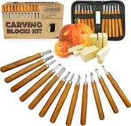 jj care wood carving kit - high-quality wood whittling kit with 10 assorted wood blocks + 12 durable sk2 carbon steel tools - perfect beginner whittling set for kids and adults, basswood carving kit, soap carving set logo