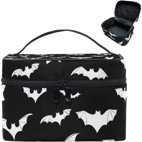 img 4 attached to Large Goth Travel Makeup Bag - Bats Cosmetic Bags for Women 🦇 and Girls - Portable Toiletry Bags - Train Cases for Cosmetics - 9CH