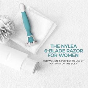 img 3 attached to 💁 Nylea Razors for Women: FlexShave - Premium Razor for Sensitive Skin [6 Blades] with Bikini Trimmer, Aloe Vera & Vitamin E Lubricating Strip - Includes 3 Refills