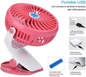 img 1 attached to 🌬️ USB Rechargeable Clip Fan with Stepless Speed, 360 Degree Two Way Rotation, 2000 mAh Battery, Quiet Operation - Ideal for Baby Stroller, Office, Home, and Travel (Pink)