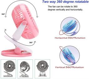 img 2 attached to 🌬️ USB Rechargeable Clip Fan with Stepless Speed, 360 Degree Two Way Rotation, 2000 mAh Battery, Quiet Operation - Ideal for Baby Stroller, Office, Home, and Travel (Pink)