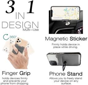 img 2 attached to 📱 CASZONE 5-in-1 Card Holder for Phone with Ring - RFID Blocking, Metal Ring, Magnetic Mounts, Double Pocket, Kickstand - 2 Packs, Gray