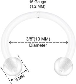 img 3 attached to 🔸 Pack of 6 Clear Bioplastic Horseshoe Piercings 16G Ball for Eyebrow, Lobe, Labret, Cartilage Jewelry with a Variety of Sizes Available