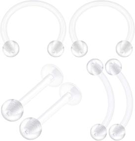 img 4 attached to 🔸 Pack of 6 Clear Bioplastic Horseshoe Piercings 16G Ball for Eyebrow, Lobe, Labret, Cartilage Jewelry with a Variety of Sizes Available