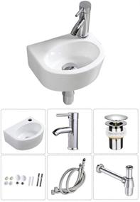 img 4 attached to 🚽 Compact Rectangle Ceramic Wall Hung Basin Sink Set - Right Hand Orientation (Oval with Tap & Drain)