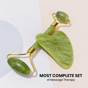 img 3 attached to Face Jade Roller & Gua Sha Set - Skin 🤩 Roller Massager Tool with GuaSha Board - Natural Jade Stone Facial Tools