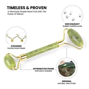 img 1 attached to Набор для лица из нефритового ролика и гуаша - ролик для кожи с инструментом для массажа гуаша - натуральные нефритовые камни для лица.