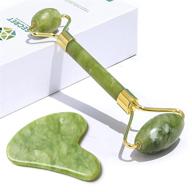 face jade roller & gua sha set - skin 🤩 roller massager tool with guasha board - natural jade stone facial tools logo