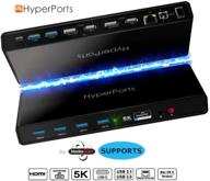 🔌 powerful hyperports usb c dual 4k docking station: ultimate 5k@60hz/dual 4k @60hz experience! hdmi, displayport, usb 3.0, ethernet, audio mic for mac & windows os + thunderbolt 3 (no power delivery) logo