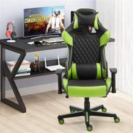 green ergonomic reclining racing style gaming chair with adjustable armrest, headrest, and massage lumbar pillow – high back computer desk chair with rocking style for optimal comfort logo