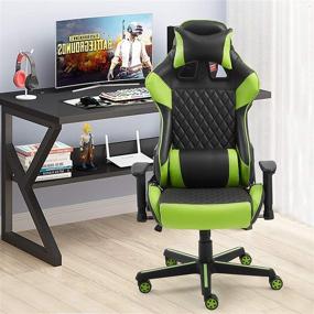 img 4 attached to Green Ergonomic Reclining Racing Style Gaming Chair with Adjustable Armrest, Headrest, and Massage Lumbar Pillow – High Back Computer Desk Chair with Rocking Style for Optimal Comfort