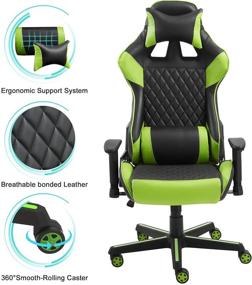 img 3 attached to Green Ergonomic Reclining Racing Style Gaming Chair with Adjustable Armrest, Headrest, and Massage Lumbar Pillow – High Back Computer Desk Chair with Rocking Style for Optimal Comfort