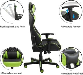 img 1 attached to Green Ergonomic Reclining Racing Style Gaming Chair with Adjustable Armrest, Headrest, and Massage Lumbar Pillow – High Back Computer Desk Chair with Rocking Style for Optimal Comfort