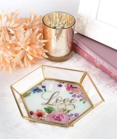 img 1 attached to 🌸 Geometric Glass Tray Wedding Guestbook Alternative - Watercolor Floral Love Design, 8.25x7.25x1.15, Multi