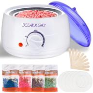 waxing kit with wax warmer, 4 packs of wax beads, 10pcs waxing 🪒 applicator sticks - painless at home hair removal for bikini brazilian body face eyebrow legs logo