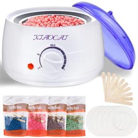 img 4 attached to Waxing Kit with Wax Warmer, 4 Packs of Wax Beads, 10Pcs Waxing 🪒 Applicator Sticks - Painless at Home Hair Removal for Bikini Brazilian Body Face Eyebrow Legs