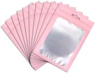 🛍️ xfxia 100-piece mylar bags: resealable smell proof bags with ziplock, clear window, and aluminum foil pouch - ideal for candy, food, lip gloss packaging and more! flat, cute design in pink (4×5.78 inches) logo