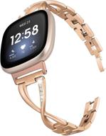 💎 v-moro браслеты из металла rose gold bling совместимые с fitbit sense и versa 3 - адаптер из нержавеющей стали - замена для женщин и девушек логотип