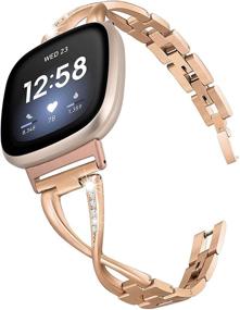 img 4 attached to 💎 V-MORO Браслеты из металла Rose Gold Bling совместимые с Fitbit Sense и Versa 3 - адаптер из нержавеющей стали - замена для женщин и девушек