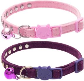 img 2 attached to 🐱 BINGPET Cat Collar with Bells Breakaway: Soft Velvet Adjustable Collars with Diamante Bling - Pink & Purple, 2 Pack