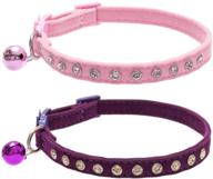 🐱 bingpet cat collar with bells breakaway: soft velvet adjustable collars with diamante bling - pink & purple, 2 pack logo