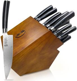 img 4 attached to 🔪 RITSU 17 Piece Kitchen Knife Set with Acacia Wooden Block - Full-Tang German Steel, 6 Steak Knives, Chef, Boning, Bread, Utility Knives, Sharpener, Scissor