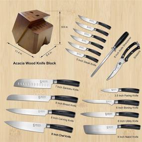 img 3 attached to 🔪 RITSU 17 Piece Kitchen Knife Set with Acacia Wooden Block - Full-Tang German Steel, 6 Steak Knives, Chef, Boning, Bread, Utility Knives, Sharpener, Scissor