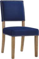 стул для обеденного стола modway oblige в темно-синем цвете: современный стиль загородного дома с обивкой из производственного бархата и декоративной отделкой гвоздями. логотип