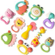 iplay, ilearn 10 piece animal baby rattle set for teething and sensory development - shaker, grab, spin rattles - chewable teether - birthday toy for 0-12 months boys and girls - newborn shower gift logo