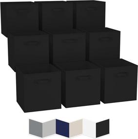 img 4 attached to 📦 Set of 9 Foldable 13x13 Large Storage Cubes with Dual Handles - Fabric Cube Bins for Home, Office, Shelf, and Closet Organization - Black