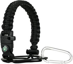 img 3 attached to 🧴 Paracord Handle for Wide Mouth Bottles - Fits 12oz to 64oz - Durable Strap with Safety Ring, Compass, and Carabiner - Ideal Water Bottle Carrier