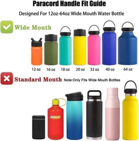 img 1 attached to 🧴 Paracord Handle for Wide Mouth Bottles - Fits 12oz to 64oz - Durable Strap with Safety Ring, Compass, and Carabiner - Ideal Water Bottle Carrier