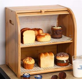 img 4 attached to 🍞 Bamboo 2 Tier Bread Box: Space-saving Kitchen Food Storage Bin with Adjustable Shelf & Large Capacity - Easy Assembly (Natural)