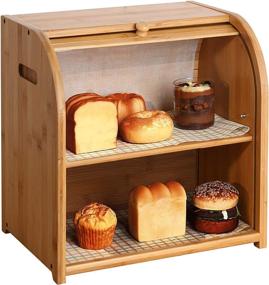 img 2 attached to 🍞 Bamboo 2 Tier Bread Box: Space-saving Kitchen Food Storage Bin with Adjustable Shelf & Large Capacity - Easy Assembly (Natural)