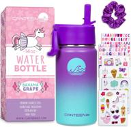 🥤 canteenies kids stainless steel water bottle - vacuum insulated tumbler with straw, stickers, and scrunchies - bpa free food-safe lid - leak-proof bahama grape gradient (14 oz) logo