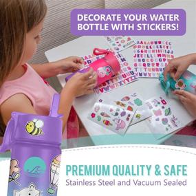 img 2 attached to 🥤 Canteenies Kids Stainless Steel Water Bottle - Vacuum Insulated Tumbler with Straw, Stickers, and Scrunchies - BPA Free Food-Safe Lid - Leak-Proof Bahama Grape Gradient (14 Oz)