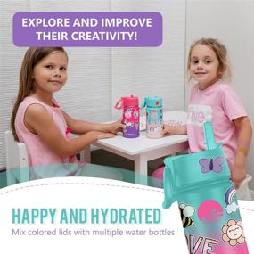 img 3 attached to 🥤 Canteenies Kids Stainless Steel Water Bottle - Vacuum Insulated Tumbler with Straw, Stickers, and Scrunchies - BPA Free Food-Safe Lid - Leak-Proof Bahama Grape Gradient (14 Oz)