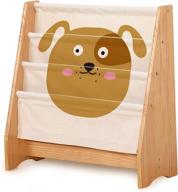 🐶 krand kid storage book rack - 3 tier solid pine wood bookshelf with stationery pocket (doggie theme) логотип