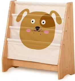 img 4 attached to 🐶 KRAND Kid Storage Book Rack - 3 Tier Solid Pine Wood Bookshelf with Stationery Pocket (Doggie Theme)