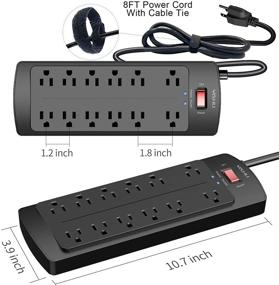 img 2 attached to 🔌 YISHU Power Strip with 12 Outlets and 8ft Extension Cord - 2700 Joules, ETL Listed, Wall Mountable Surge Protector for Home & Office, Black