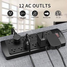 img 3 attached to 🔌 YISHU Power Strip with 12 Outlets and 8ft Extension Cord - 2700 Joules, ETL Listed, Wall Mountable Surge Protector for Home & Office, Black