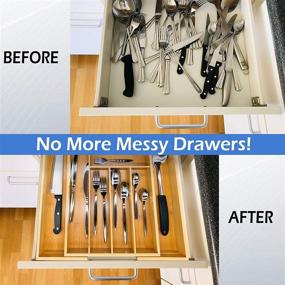 img 3 attached to 🍴 Spacious Bamboo Silverware Organizer - Durable Kitchen Drawer Organizer for Utensils / Flatware - 16.93 x 12.6 - 18.9 x 2.5 inches Silverware Drawer Organizer - Cutlery Organizer