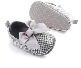 img 2 attached to 👑 Sparkly Bow Diamonds Princess Dress Shoes for Baby Girls - Anti-Slip Mary Jane Flats in Infant Crib Size