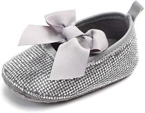 img 4 attached to 👑 Sparkly Bow Diamonds Princess Dress Shoes for Baby Girls - Anti-Slip Mary Jane Flats in Infant Crib Size