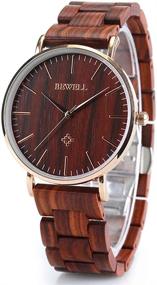 img 4 attached to 🌲 BEWELL Slim Wooden Watches for Men and Women - Minimalist Quartz Analog Couple Wrist Watch W163A