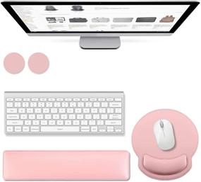 img 4 attached to AtailorBird Wrist Rest 2 Set for Keyboard & Mouse: Waterproof PU Leather Surface, Memory Foam Support, Laptop Office Gaming Working - Includes 2 Free Coasters, Pink