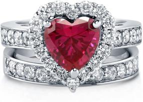 img 3 attached to 💍 BERRICLE Simulated Ruby Heart Shaped CZ Statement Halo Wedding Engagement Ring Set – 2.8 CTW, Rhodium Plated Sterling Silver